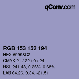 カラーコード: RGB 153 152 194 | qconv.com