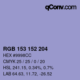 颜色代码: RGB 153 152 204 | qconv.com