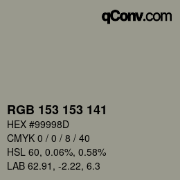 Color code: RGB 153 153 141 | qconv.com