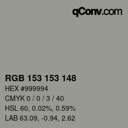 颜色代码: RGB 153 153 148 | qconv.com
