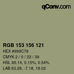 颜色代码: RGB 153 156 121 | qconv.com
