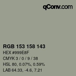Color code: RGB 153 158 143 | qconv.com