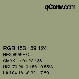 颜色代码: RGB 153 159 124 | qconv.com