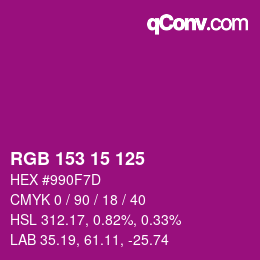 Color code: RGB 153 15 125 | qconv.com