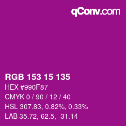 Color code: RGB 153 15 135 | qconv.com