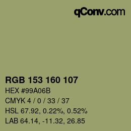 Código de color: RGB 153 160 107 | qconv.com