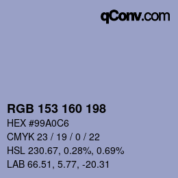 Color code: RGB 153 160 198 | qconv.com