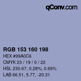 Color code: RGB 153 160 198 | qconv.com