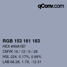 Código de color: RGB 153 161 183 | qconv.com