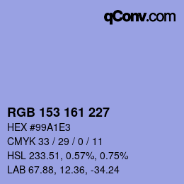 カラーコード: RGB 153 161 227 | qconv.com