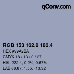 カラーコード: RGB 153 162.8 186.4 | qconv.com