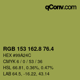 カラーコード: RGB 153 162.8 76.4 | qconv.com