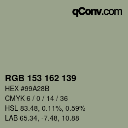 颜色代码: RGB 153 162 139 | qconv.com