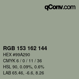 颜色代码: RGB 153 162 144 | qconv.com