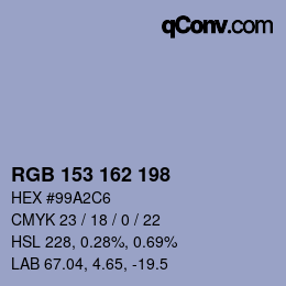 Color code: RGB 153 162 198 | qconv.com