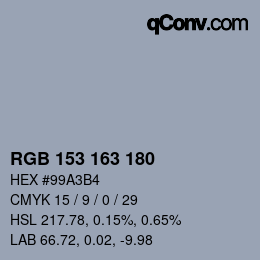 颜色代码: RGB 153 163 180 | qconv.com