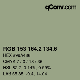 カラーコード: RGB 153 164.2 134.6 | qconv.com