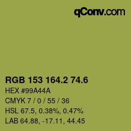 カラーコード: RGB 153 164.2 74.6 | qconv.com