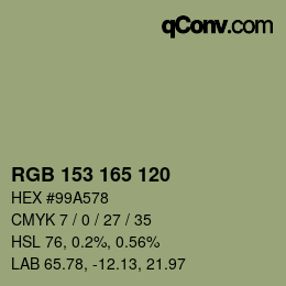 颜色代码: RGB 153 165 120 | qconv.com