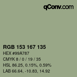 Color code: RGB 153 167 135 | qconv.com