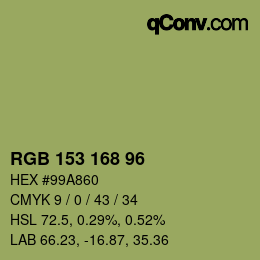 颜色代码: RGB 153 168 96 | qconv.com