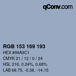 颜色代码: RGB 153 169 193 | qconv.com