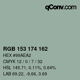 Color code: RGB 153 174 162 | qconv.com