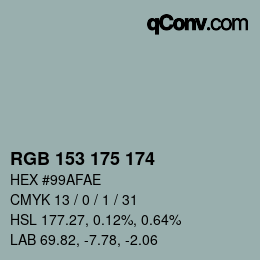 Código de color: RGB 153 175 174 | qconv.com