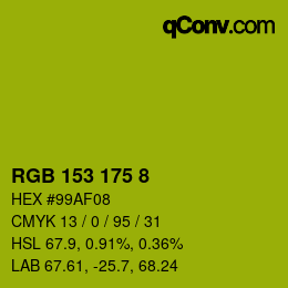 Color code: RGB 153 175 8 | qconv.com