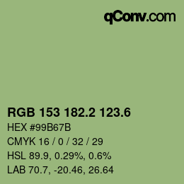 カラーコード: RGB 153 182.2 123.6 | qconv.com