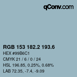 カラーコード: RGB 153 182.2 193.6 | qconv.com