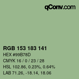 Color code: RGB 153 183 141 | qconv.com