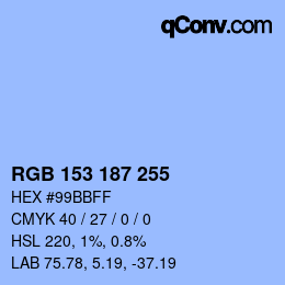 Color code: RGB 153 187 255 | qconv.com