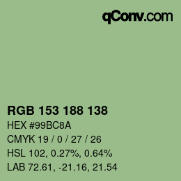 颜色代码: RGB 153 188 138 | qconv.com