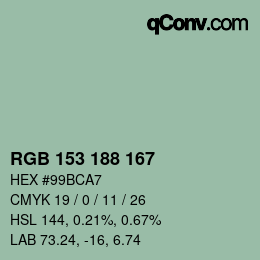 カラーコード: RGB 153 188 167 | qconv.com