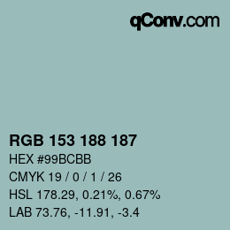 Color code: RGB 153 188 187 | qconv.com