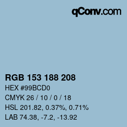 カラーコード: RGB 153 188 208 | qconv.com