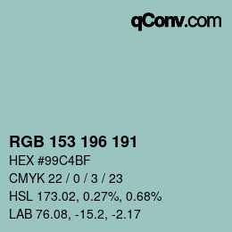 Código de color: RGB 153 196 191 | qconv.com