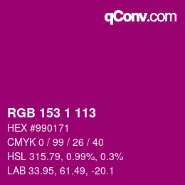 Color code: RGB 153 1 113 | qconv.com