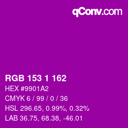 颜色代码: RGB 153 1 162 | qconv.com