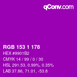 颜色代码: RGB 153 1 178 | qconv.com