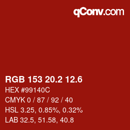 カラーコード: RGB 153 20.2 12.6 | qconv.com