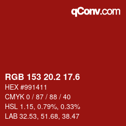 カラーコード: RGB 153 20.2 17.6 | qconv.com