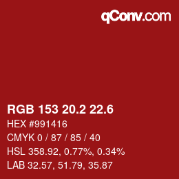カラーコード: RGB 153 20.2 22.6 | qconv.com
