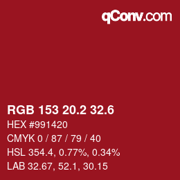 カラーコード: RGB 153 20.2 32.6 | qconv.com