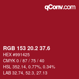 カラーコード: RGB 153 20.2 37.6 | qconv.com