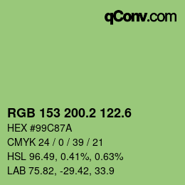 カラーコード: RGB 153 200.2 122.6 | qconv.com