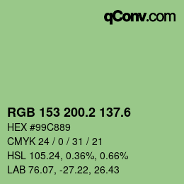 カラーコード: RGB 153 200.2 137.6 | qconv.com