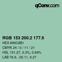 カラーコード: RGB 153 200.2 177.6 | qconv.com