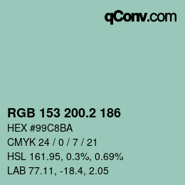 カラーコード: RGB 153 200.2 186 | qconv.com